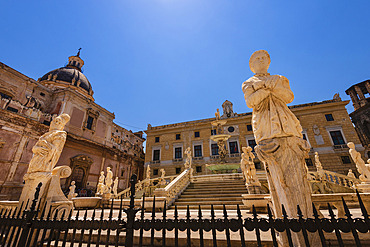 Statues and Fontana Pretoria (Fontana della Vergogna) in Palermo, Sicily, Italy, Sicily, Italy