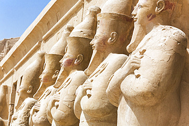 Mortuary temple of Hatshepsut showing statues of the Pharaoh near Luxor in Egypt, Egypt