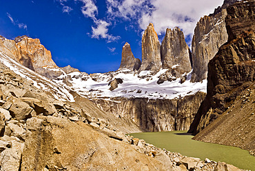 Rugged rock formations of Torres del Paine in Torres del Paine National Park, Chile, Chile