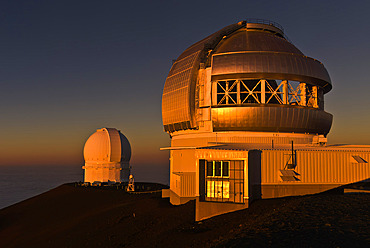 Observatories on Mauna Kea at sunset on the Island of Hawaii, Island of Hawaii, Hawaii, United States of America