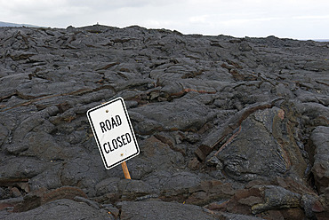 Road closed due to lava flow on the Big Island of Hawaii, USA, Island of Hawaii, Hawaii, United States of America