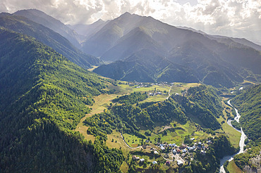 Sunlight over the Svaneti region and the Caucasus Mountains of Georgia, Georgia