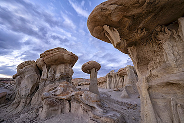 Hoodoos of Valley of Dreams take on fantastical shapes after eons of erosion from wind and rain, Albuquerque, New Mexico, United States of America