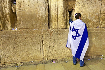 Worshipper at The Western Wall, Jerusalem, Israel, Middle East