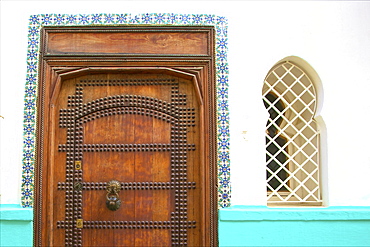 Traditional Moroccan decorative wooden door, Tangier, Morocco, North Africa, Africa