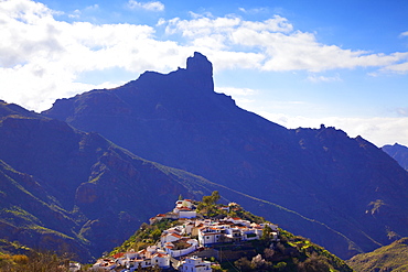 Tejeda with Roque Nublo in the background, Gran Canaria, Canary Islands, Spain, Atlantic Ocean, Europe