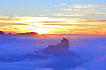 Sunset over Roque Bentayga, Gran Canaria, Canary Islands, Spain, Atlantic Ocean, Europe