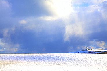 The Belle Tout Lighthouse surrounded by snow, Beachy Head, South Downs, East Sussex, England, United Kingdom, Europe