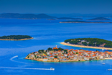 An elevated view of Primosten, Dalmatian Coast, Croatia, Europe