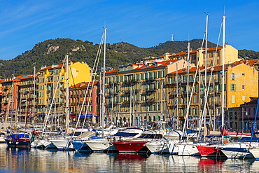 Sailing boats in Port Lympia, Nice, Alpes-Maritimes, Cote d'Azur, French Riviera, Provence, France, Mediterranean, Europe