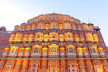 Hawa Mahal (Palace of the Winds) at dusk, Jaipur, Rajasthan, India, South Asia, Asia