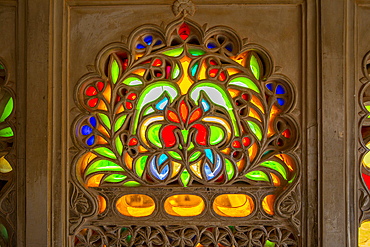 Stained Glass Window in the City Palace, Udaipur, Rajasthan, India, South Asia, Asia