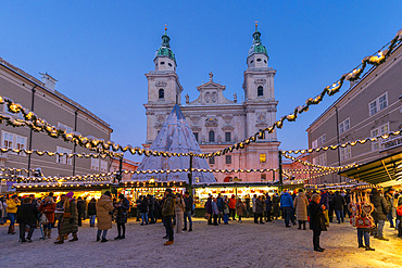 Christmas Market at dusk, Salzburg, Austria, Europe