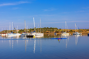 Canoeist in Harbour at Alvor, Alvor, Algarve, Portugal, Iberian Peninsula, South Western Europe