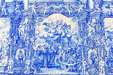 Blue tiles (Azulejos) on exterior of Chapel of Santa Catarina (Chapel of Souls), UNESCO World Heritage Site, Porto, Norte, Portugal, Europe