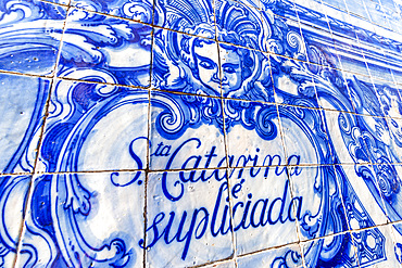 Blue tiles (Azulejos) on exterior of Chapel of Santa Catarina (Chapel of Souls), UNESCO World Heritage Site, Porto, Norte, Portugal, Europe