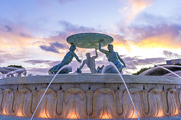 Triton's Fountain at Sunset, Floriana, Valletta, Malta, Southern Europe