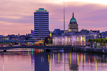 The Treasury Dock and Dublin Spire at Dusk, Dublin, Republic of Ireland, Europe