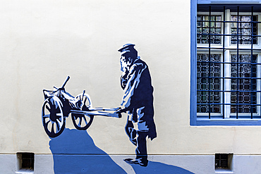 Mural Illustrations of Jewish People in the Jewish Quarter, Vilnius, Lithuania, Northern Europe