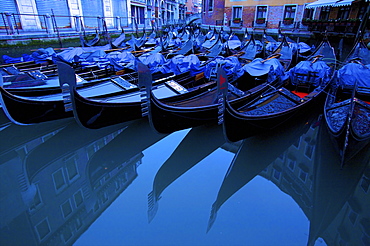 Gondolas in Bacino Orseolo, Venice, UNESCO World Heritage Site, Veneto, Italy, Europe