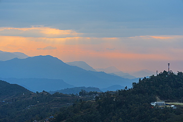 Sunrise over the Himalaya range, Dhampus, Nepal, Asia