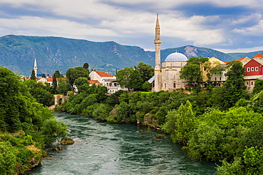 Koski Mehmed Pasha Mosque by Neretva river in Mostar, Bosnia and Hercegovina, Europe