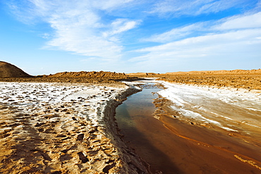 Stream flowing through the Dasht-e Lut (Lut Desert), World's hottest place, Kerman Province, Iran, Middle East