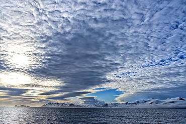 Coastline and clouds, Right Whale Bay, South Georgia, Antarctic, Polar Regions