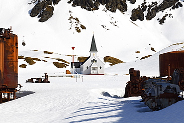 Norwegian style Whalers Church, former Grytviken whaling station, South Georgia and the Sandwich Islands, Antarctica, Polar Regions