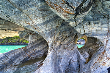 Marble Caves Sanctuary caused by water erosion, General Carrera Lake, Puerto Rio Tranquilo, Aysen Region, Patagonia, Chile, South America