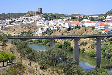 View over Mertola Castle and St. Mary's Church, Mertola, Alentejo, Portugal, Europe