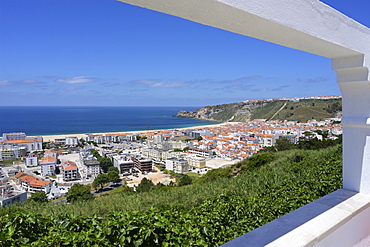 View over Nazare and the Atlantic Ocean, Leiria district, Portugal, Europe