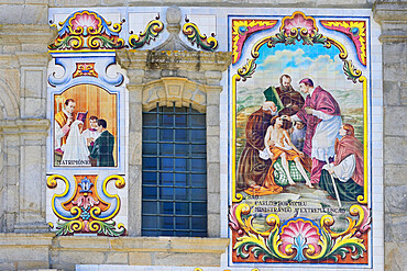 Valega main Church, detail of the facade covered with azulejos, Valega, Beira, Portugal, Europe