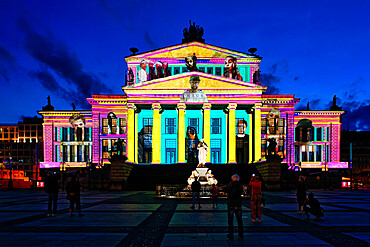 Konzerthaus Berlin and Schiller monument during the Festival of Lights, Gendarmen Square, Unter den Linden, Berlin, Germany, Europe