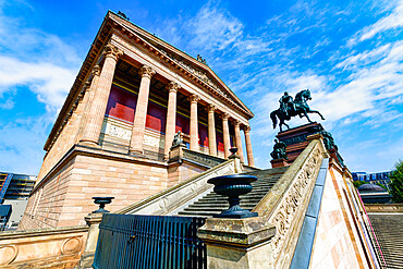 Old National Gallery (Alte Nationalgalerie), Friedrich Wilhelm IV equestrian bronze statue, Museum Island, UNESCO World Heritage Site, Berlin Mitte district, Berlin, Germany, Europe