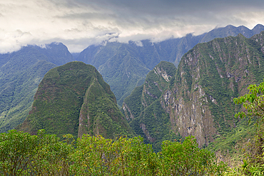 Mountain landscape in the Andes Cordillera near Machu Picchu, the ruined city of the Incas, Andes Cordillera, Urubamba province, Cusco, Peru, South America