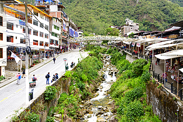 View of Aguas Calientes City at the foot of Machu Picchu, Urubamba province, Cusco, Peru, South America