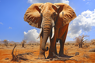 AI Generated image of African elephant (Loxodonta africana) in red desert, Africa