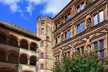 Heidelberg Castle, Friedrich Wing, Pharmacy Museum of Germany and glass hall arcade, Heidelberg, Baden Wurttemberg, Germany, Europe