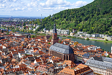 Heidelberg city center with the Holy Spirit Church, Heidelberg, Baden Wurttemberg, Germany, Europe