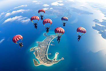 Skydivers flying over Dubai, AI Generated, Dubai, United Arab Emirates, Middle East