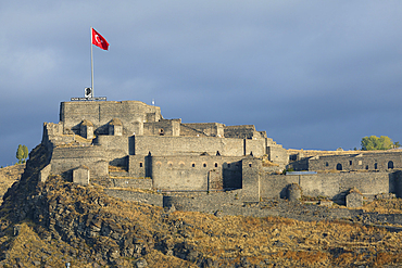 View over the castle witrh Turkish flag, Kars, Turkey, Asia Minor, Asia