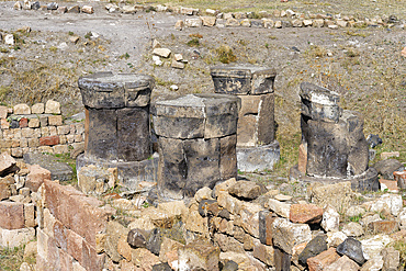 Columns of the Zoroastrian Fire temple, Ani Archaeological site, Kars, Turkey, Asia Minor, Asia