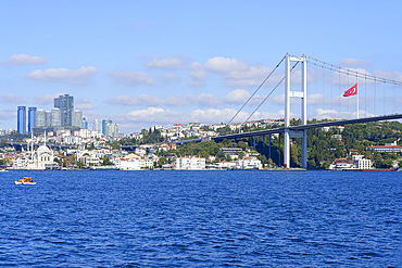 Bosphorus Bridge and Besiktas, Istanbul, Turkey, Europe