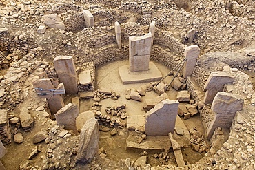 Large circular structures with massive stone pillars, Gobekli Tepe Neolithic archaeological site dating from 10 millennium BC, UNESCO World Heritage Site, Potbelly Hill, Sanliurfa, Turkey, Asia Minor, Asia