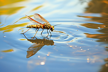 AI generated image of a Common pond skater walking on the water