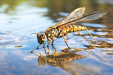 AI generated image of a Common pond skater walking on the water