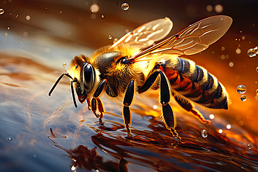 AI generated image of a Stylized Honeybee on water