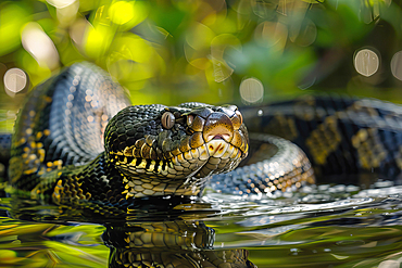 AI generated image of a Large anaconda in the water