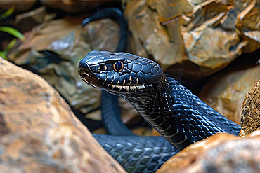 AI generated image of a Venomous black mamba on rocks, Africa